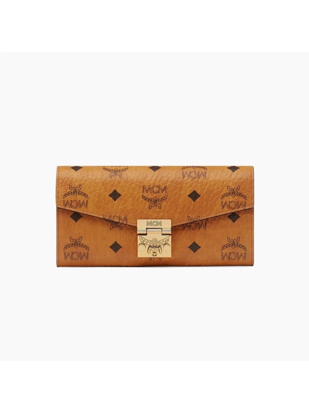 MCM Cognac Visetos Logo Envelope Wallet with Gold Lock